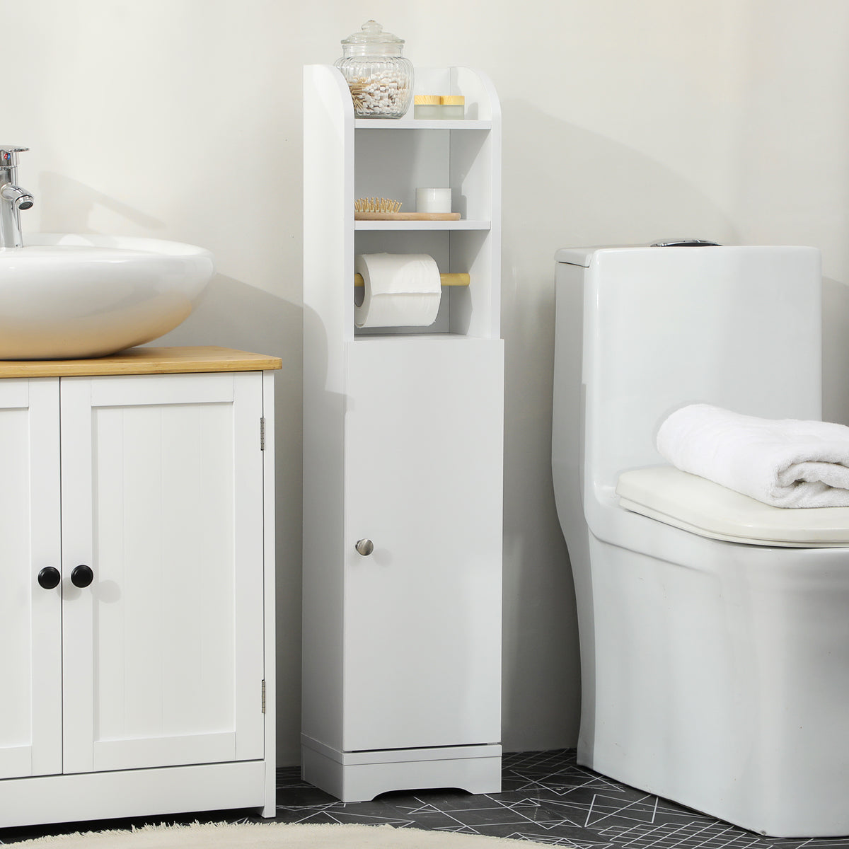Multi-Storage Narrow Bathroom Cabinet - White