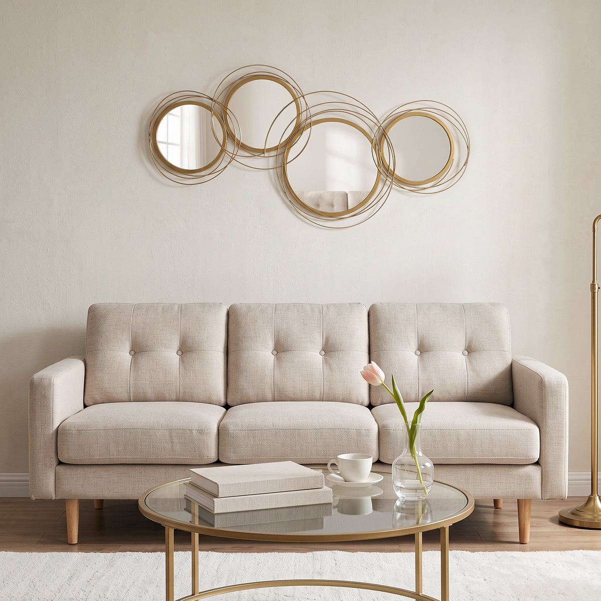 Metal Wall Art 56cm Modern Decorative Mirror Decor for Living Room Bedroom Dining Room, Gold