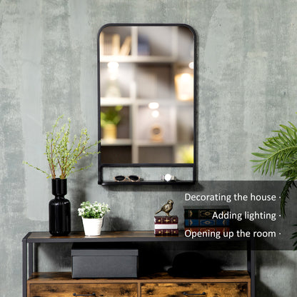 Modern Rectangular Wall Mirror with Storage Shelf, 86 x 53 Mirrors for Living Room, Bedroom, Black