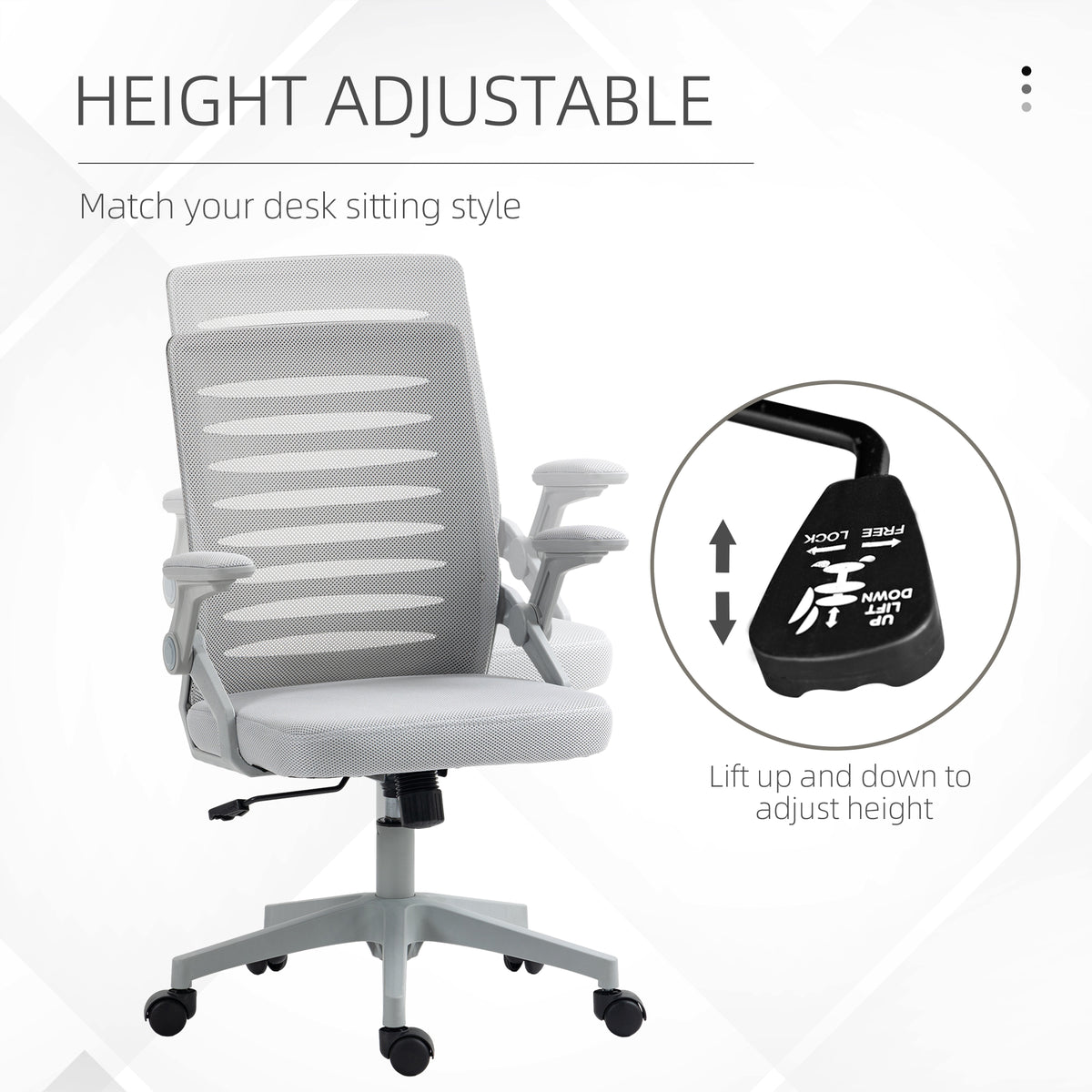 44-53.5cm Adjustable Height Work Chair, with Mesh Back - Grey