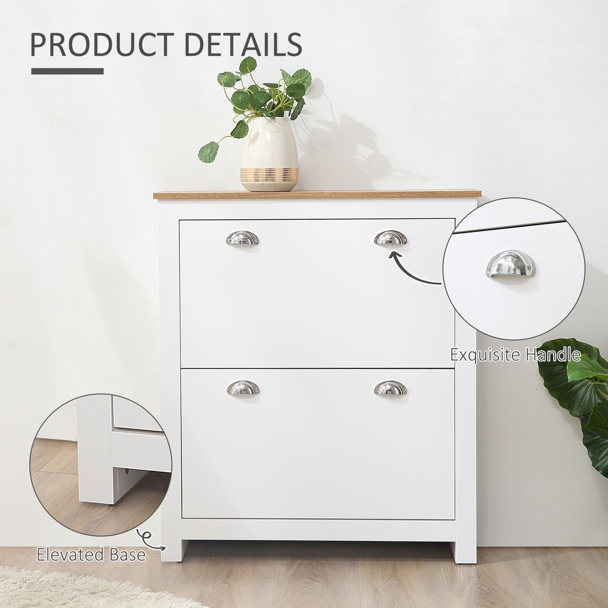 2 Drawer Shoe Cabinet Modern Narrow Shoe Cupboard Hallway Wooden Storage Organiser with Flip Doors Adjustable Shelf for 6-12 Pairs