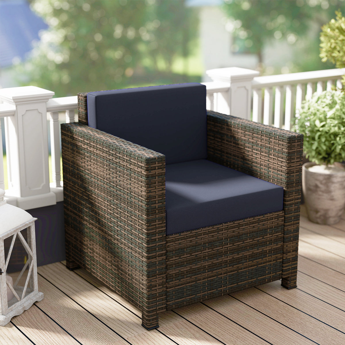 PE Rattan Garden Armchair with Cushion