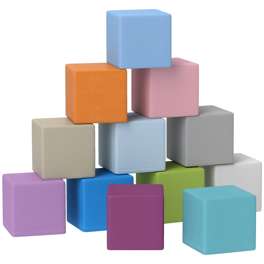 12 PCs Soft Play Blocks, Soft Foam Toy, Building and Stacking Blocks for Kids, Blue