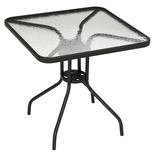 Square Garden Dining Table with Tempered Glass Top & Umbrella Hole, 76 x 76 cm