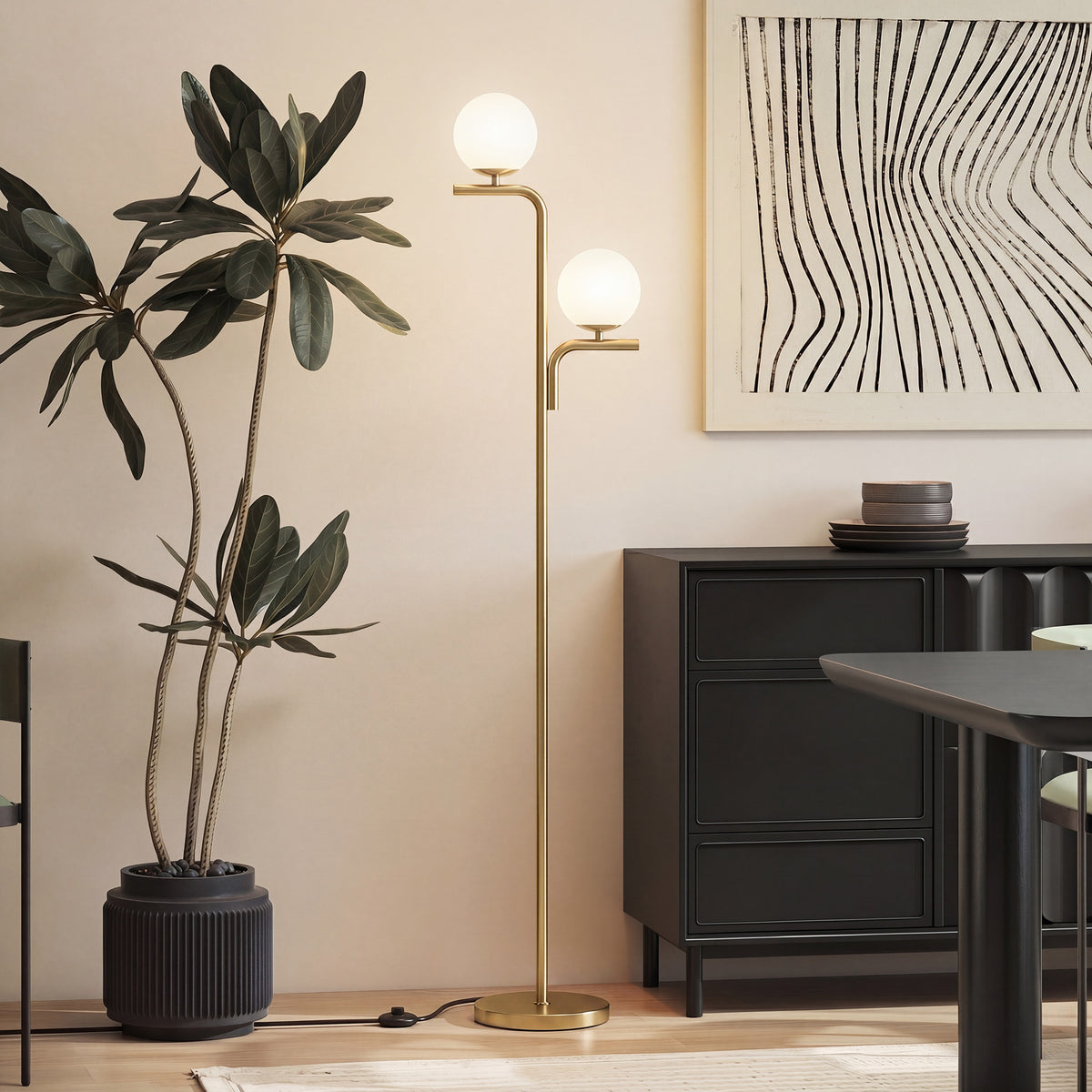 LED Floor Lamp, Modern Standing Lamp with 3 Colour Temperatures, Globe Glass Shades and Foot Switch