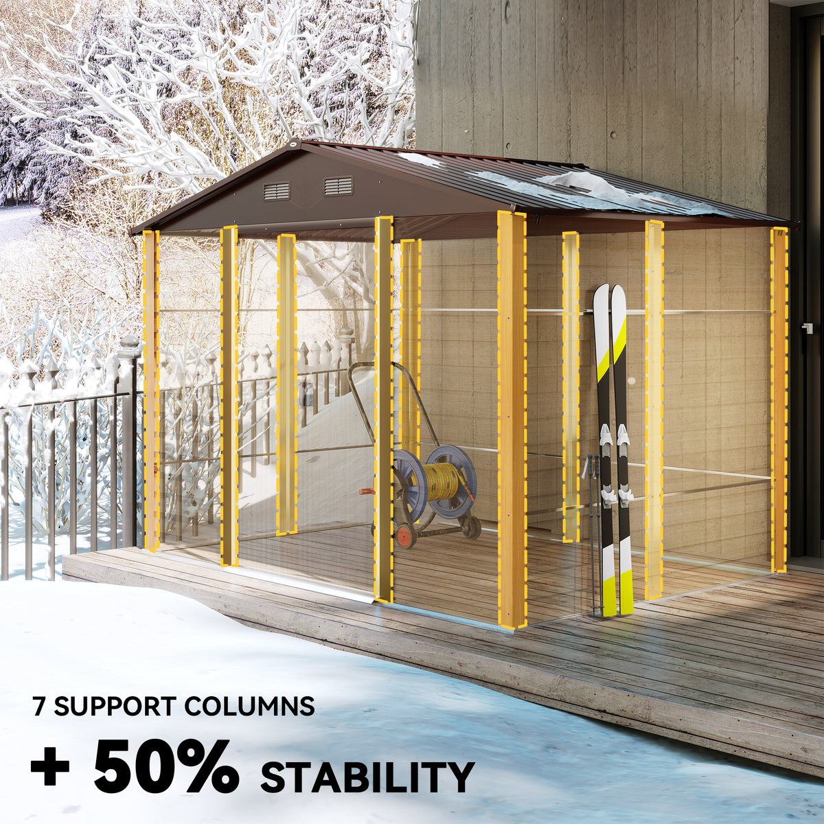 9 x 6ft Galvanised Steel Shed - Brown Wood-Effect