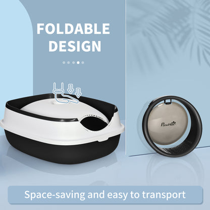 Foldable Cat Litter Tray with Lid, Deodorant, Scoop, Black