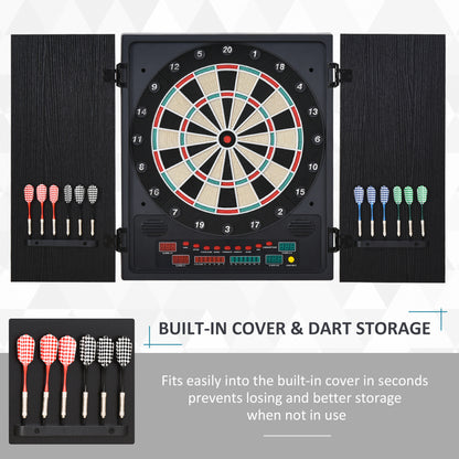 Electronic Dartboard Set, 27 Games Modes and 202 Variations, LED & 12 Soft Tip Darts and Cabinet to Storage, Ready-to-Play Multi-Game Option Darts Machine