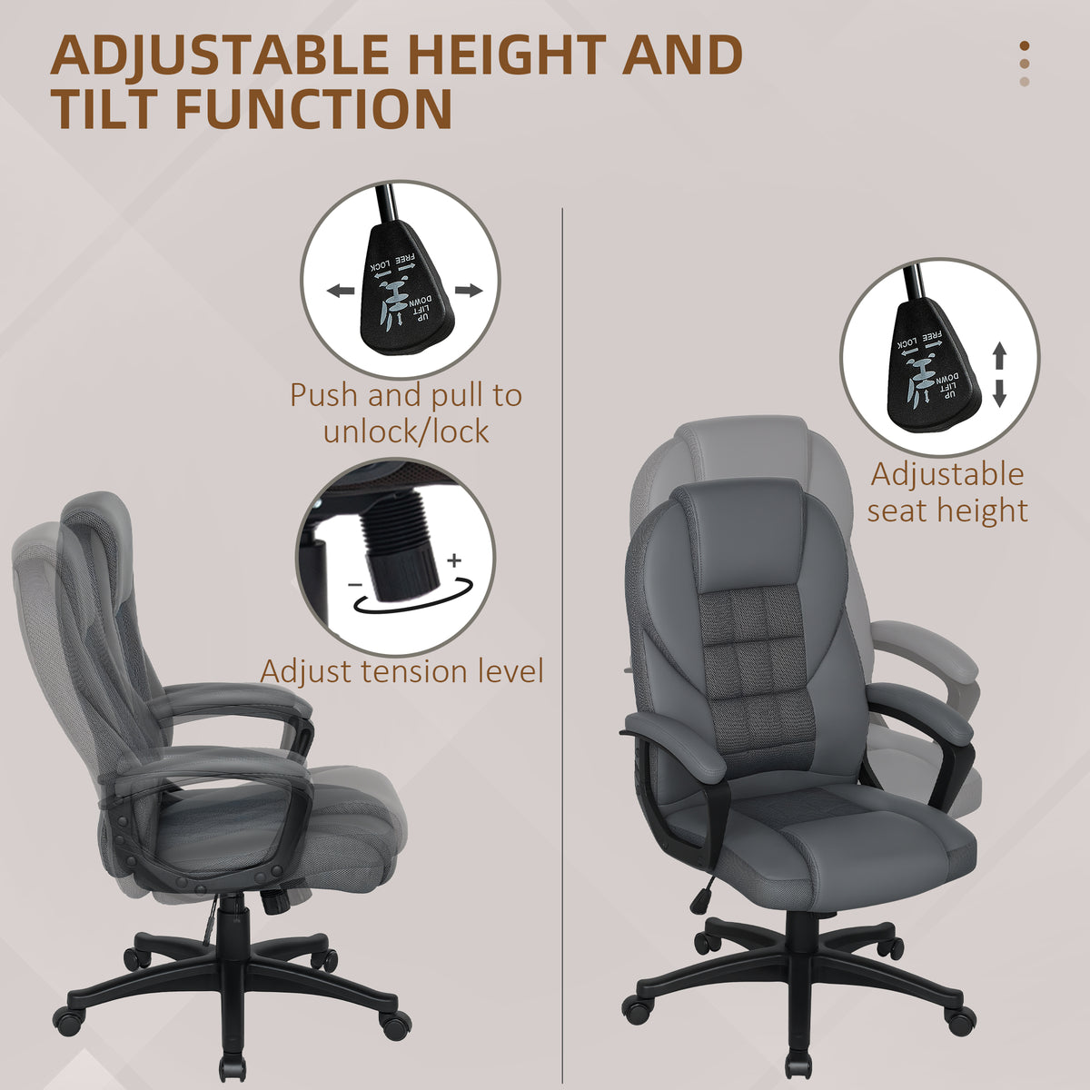 Faux Leather Office Chair - Charcoal Grey