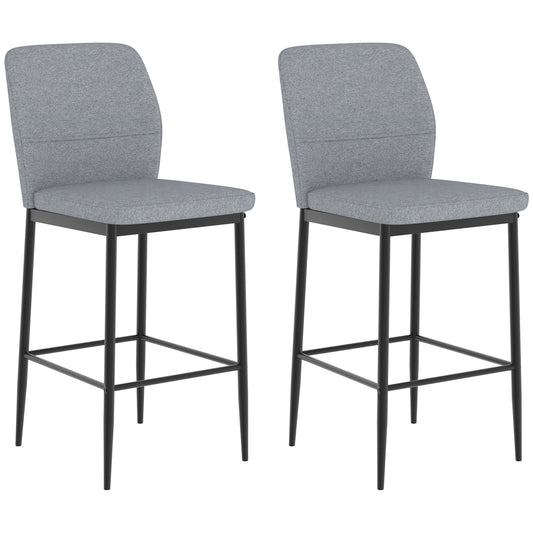 Modern Tall Chairs, Set of 2 Velvet Bar Stools with Footrest and Backrest, Kitchen & Living Room Stools, Grey