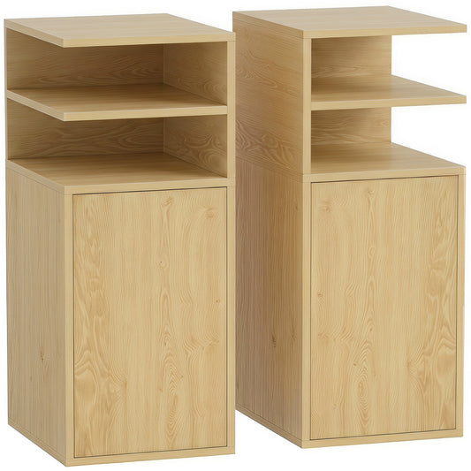 Slim Bedside Table Set of 2, Narrow Bedside Cabinet with Open Cubbies and Cupboard for Bedroom Living Room