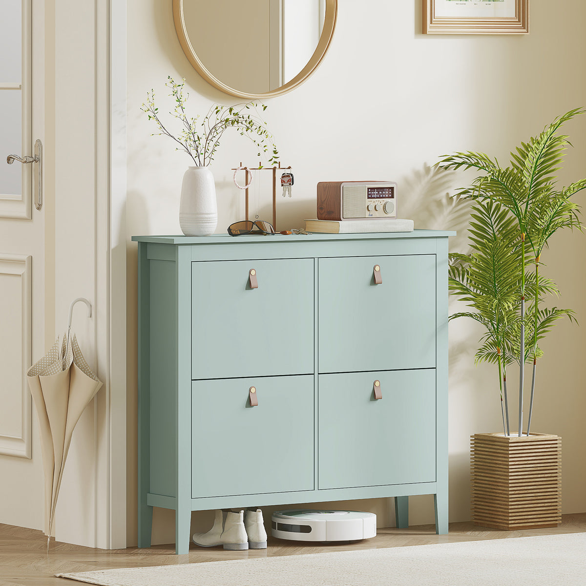 Modern Four-Drawer Shoe Cabinet - Green