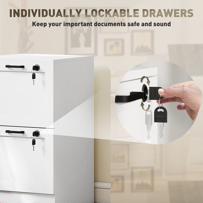 2-Drawer Filing Cabinet with Lock - White