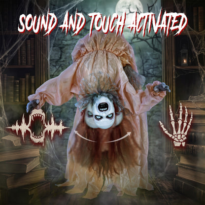 Animated Halloween Ghost, Halloween Animatronics with Creepy Screams, Glowing Eyes, Sound/Touch Activated