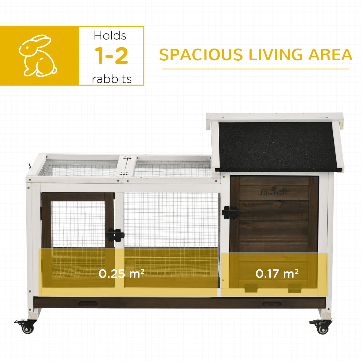 Wooden Rabbit Hutch, Guinea Pig Cage, with Removable Tray, Wheels