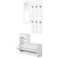 2PC Shoes Storage Chest Cloths Rack Unit w/Mirror Multiple Shelves Large Storage Capacity Shoes Cabinet 6 Hooks Cloth Rack White