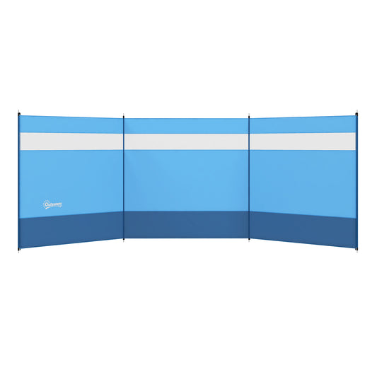 Camping Windbreaker with Clear Windows, Carry Bag and Steel Poles, for Beach Caravan Campervan, 440 x 140cm, Blue