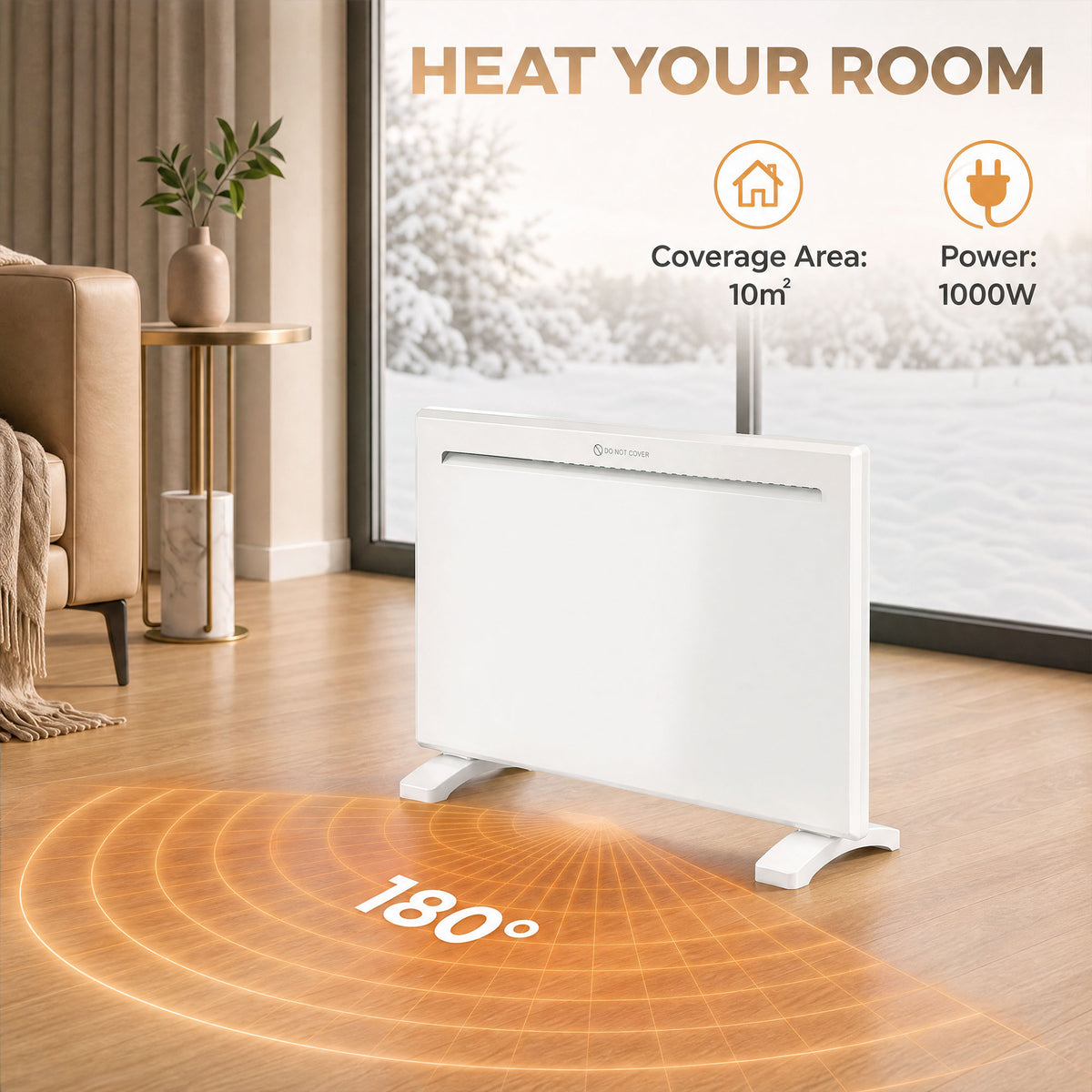 Smart Panel Heater Wall Mounted/Freestanding, Electric Heater with Weekly Timer, Open Window & Anti-Frost, 1000W, White