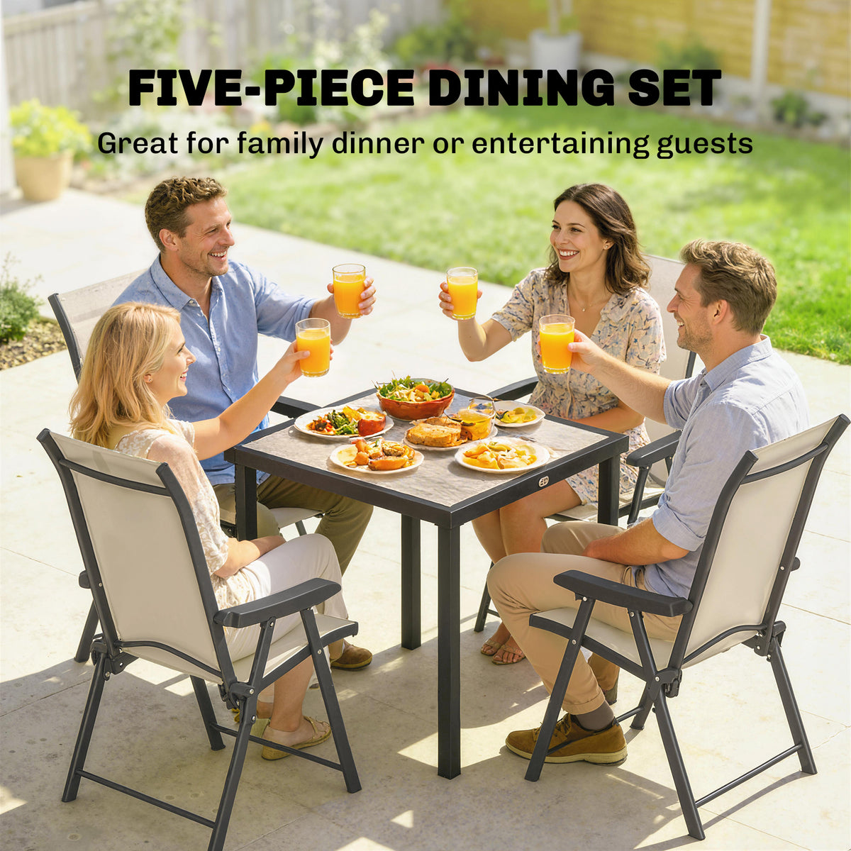 5 Pieces Outdoor Dining Set, Garden Dining Set for 4 with Square Table and Folding Chairs