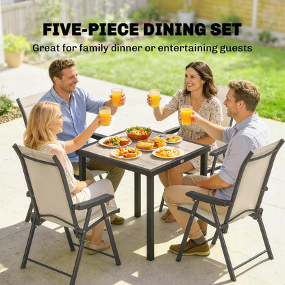 5 Pieces Outdoor Dining Set, Garden Dining Set for 4 with Square Table and Folding Chairs