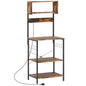 Kitchen Storage Rack, Bakers Rack with Power Outlet, USB Charger, Rustic Brown
