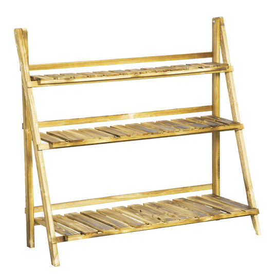 Wooden Folding Flower Pot Stand 3 Tier Garden Planter Display Ladder Gardener Storage Shelves Rack Herb Holder (100L x 37W x 93H cm)