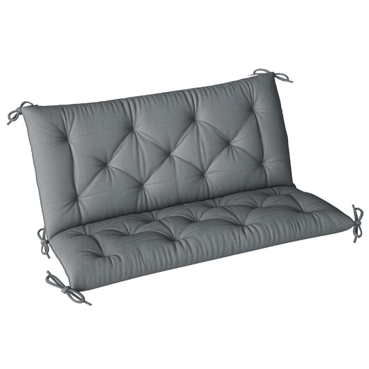 2 Seater Bench Pad, Garden Swing Chair Cushion with Back and Ties, Tufted Style Garden Furniture Window Seat Cushion for Indoor and Outdoor Use, 98 x 100 cm, Dark Grey