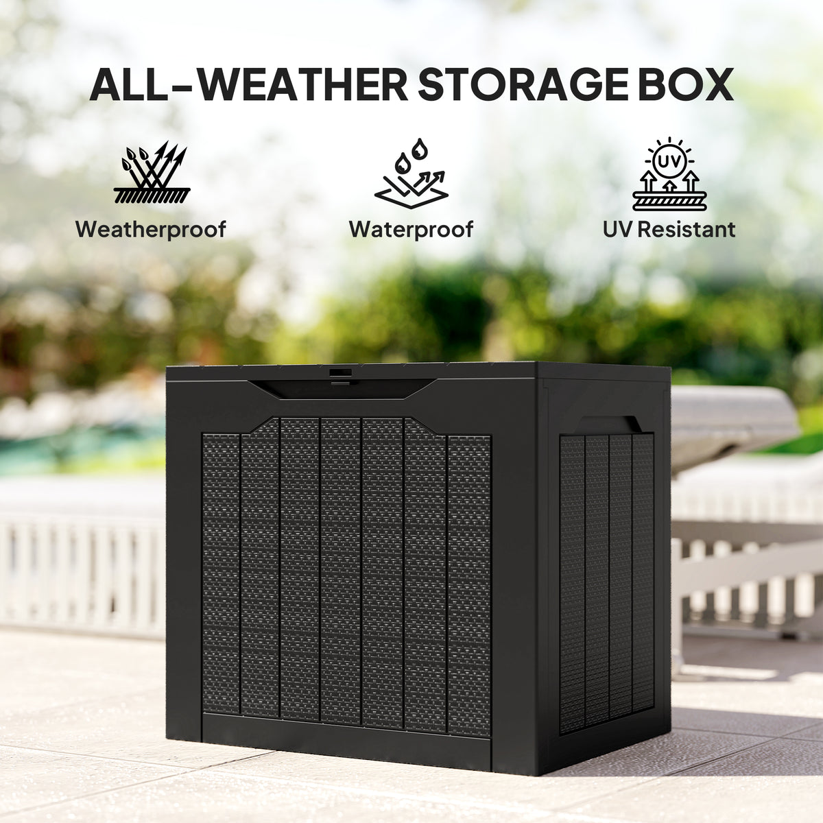 97L Plastic Garden Storage Box, Outdoor Storage Box with Handles, Waterproof Outdoor Storage Container