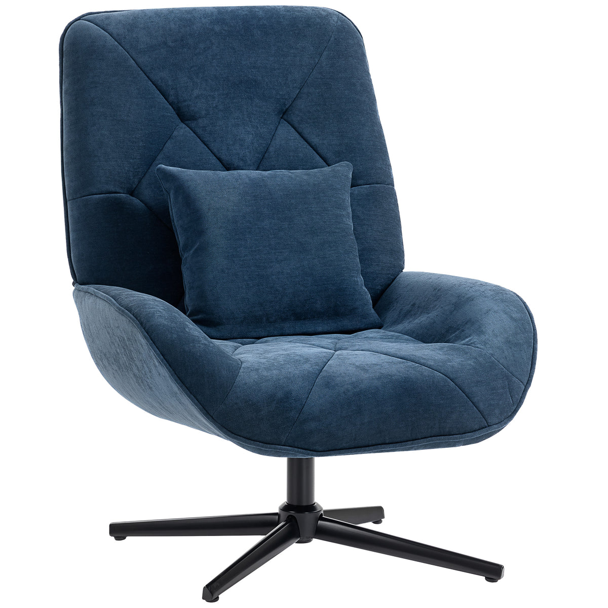 Accent Chair, Chenille Upholstered Swivel Armchair with Lumbar Pillow, High Back, Deep Seat and Metal Legs