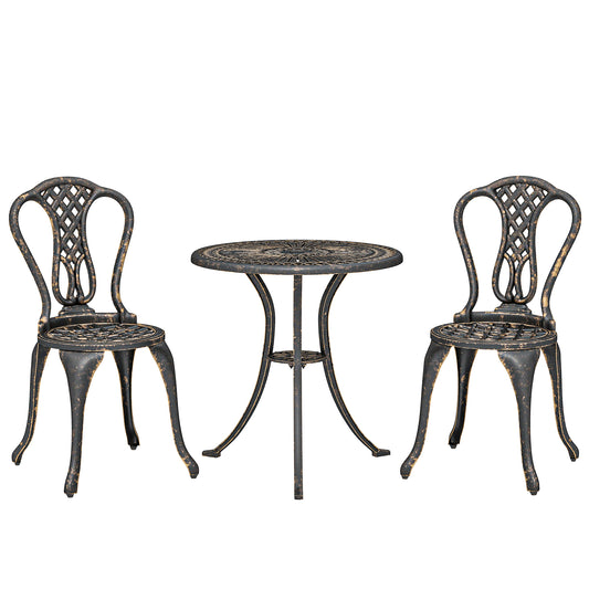 3 Piece Patio Cast Aluminium Bistro Set Garden Outdoor Furniture Table and Chairs Shabby Style, Bronze Tone