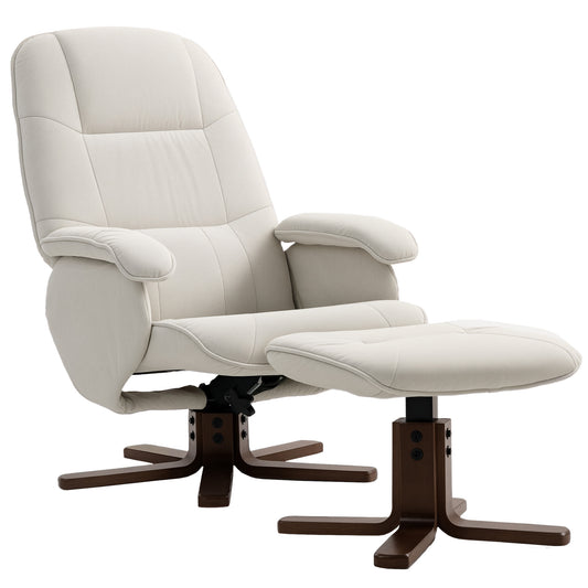 Linen Swivel Recliner Chair with Footstool, Upholstered Reclining Armchair with Wooden Base for Living Room