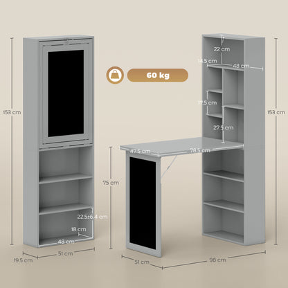 Folding Convertible Desk with Blackboard Multi-function Computer Office Workstation Side Shelf