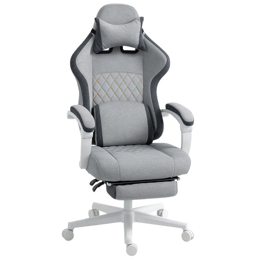 Gaming Chair, Gamer Computer Chair with Footrest, High Back, Lumbar Support, Adjustable Height, Swivel Wheels for Home Office, Grey