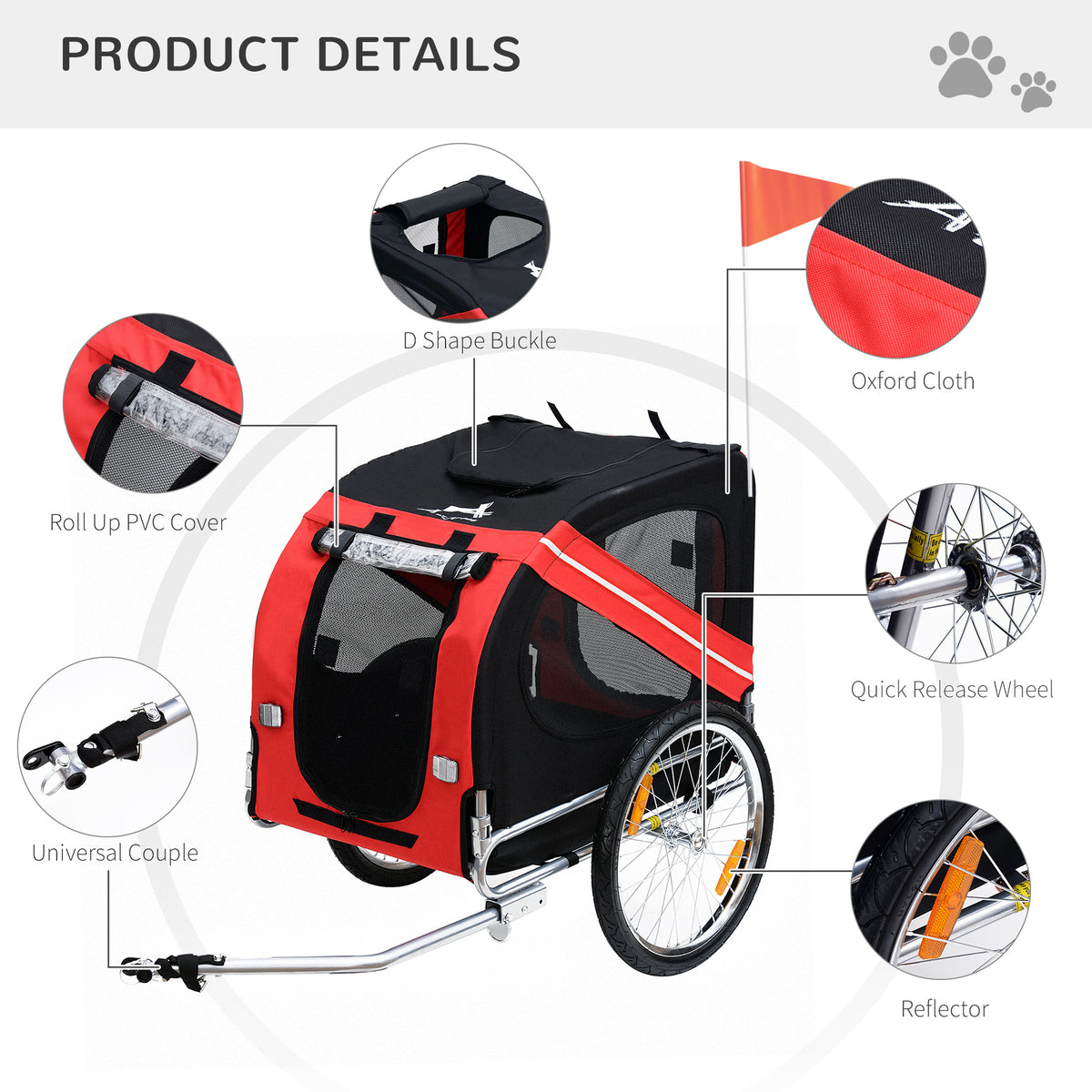 Bicycle Pet Trailer in Steel Frame-Red/Black
