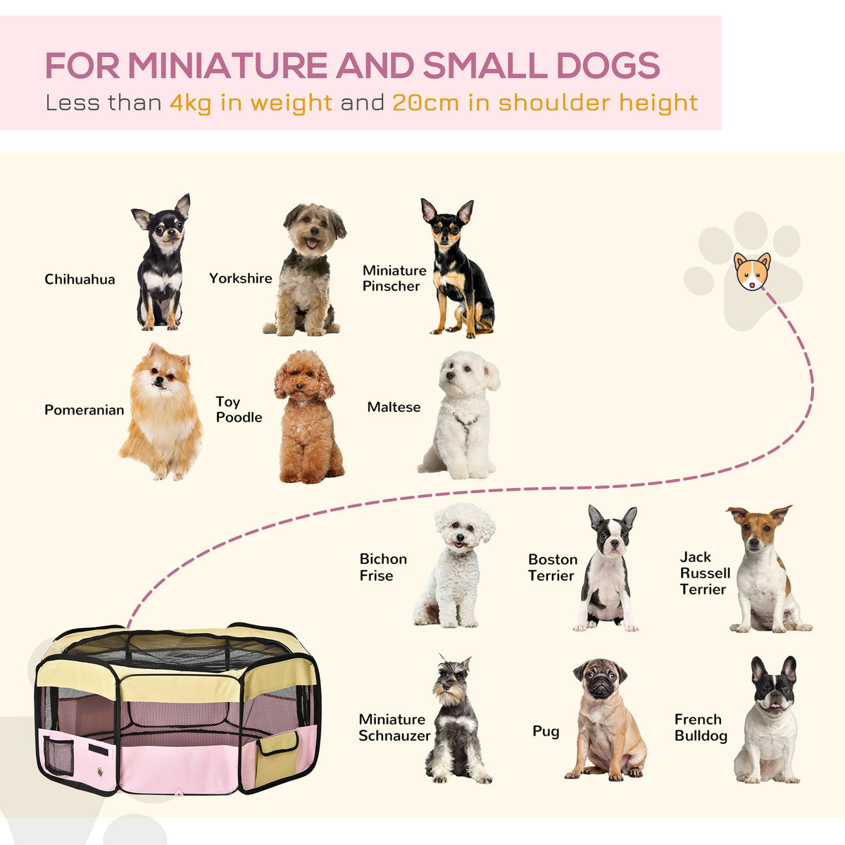 600D Oxford Soft Fabric Kennel, Pet Whelping Box Lightweight Dog Cat Puppy Playpen Rabbit Guinea Pig Foldable Portable Play Pen in Pink With Carry Bag Small Dia 90 x 41Hcm