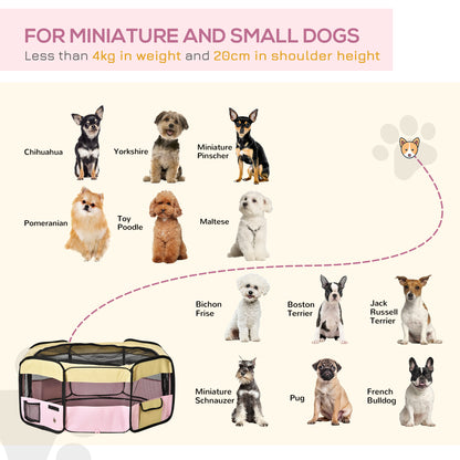 600D Oxford Soft Fabric Kennel, Pet Whelping Box Lightweight Dog Cat Puppy Playpen Rabbit Guinea Pig Foldable Portable Play Pen in Pink With Carry Bag Small Dia 90 x 41Hcm