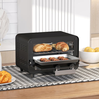 Small Toaster Oven, 12L Multifunction Mini Countertop Oven with Glass Door, Adjustable Temperature and Timer