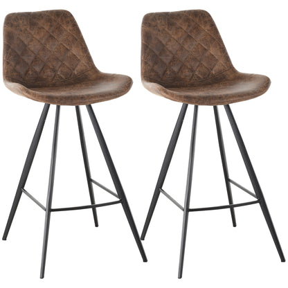 Set Of 2 Bar Stools Vintage Microfiber Cloth Tub Seats Padded Comfortable Steel Frame Footrest Quilted Home Bar Cafe Kitchen Chair Brown