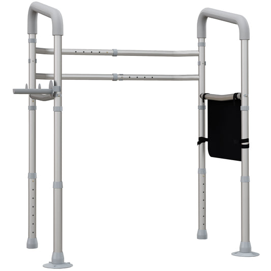 Free Standing Toilet Frame, Height and Width Adjustable Toilet Safety Frame with Arms, 2 Additional Suction Cups, Storage for Elderly, Disabled, Handrail Grab Bar, 136kg Weight Capacity