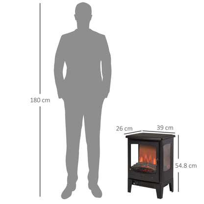 900W/1800W Freestanding Electric Fireplace Room Heater w/ Adjustable Artificial Flame 3-Sided Tempered Glass Panels Safe Home Warmth Retro Faux Fire