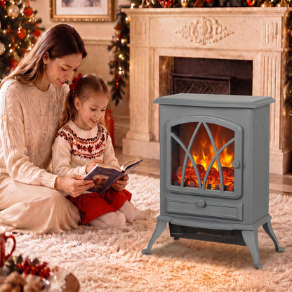 1kW-2kW Vintage Electric Fireplace Heater - Grey