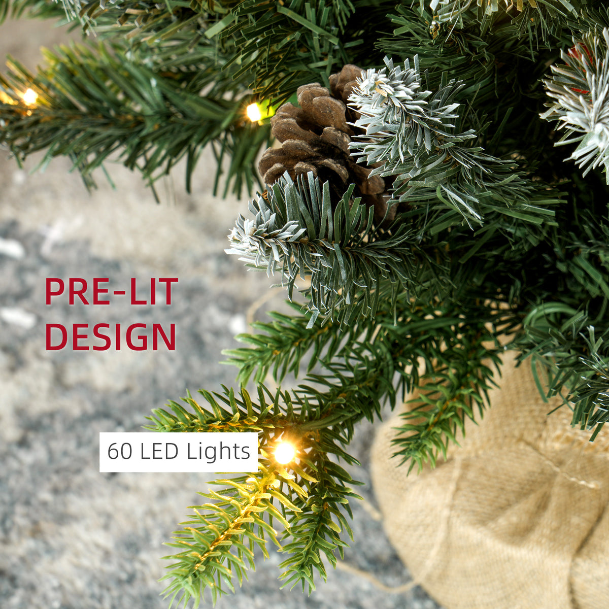 Set of Two 3ft Christmas Trees, with Lights, Berries and Pinecones