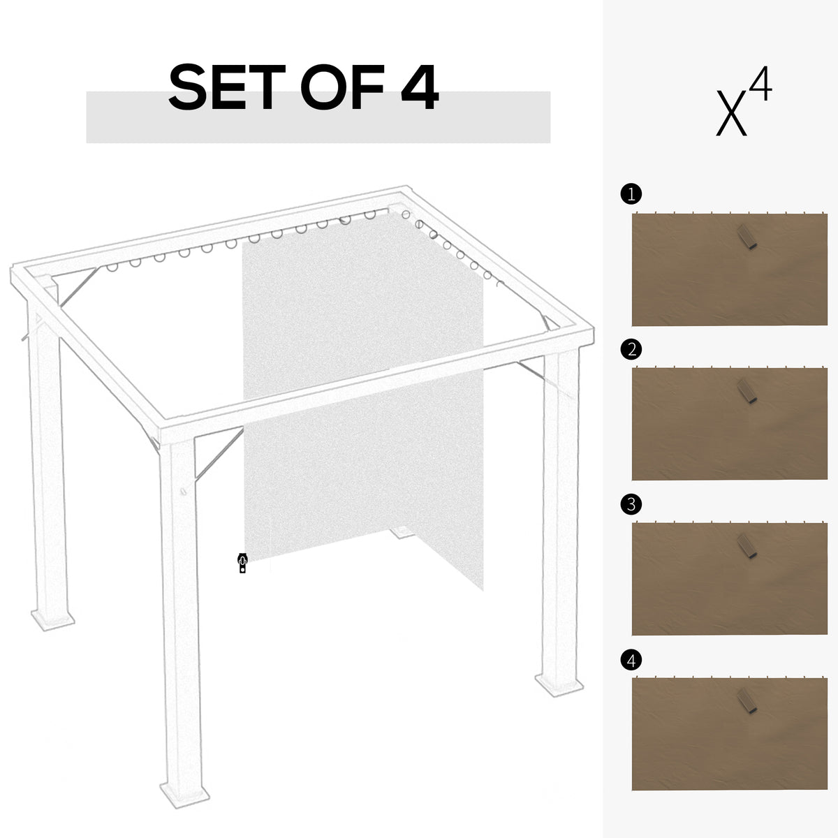 4 Pack Replacement Gazebo Curtains Privacy Panel for Most 3 x 4m Gazebo Canopy Pavillion Outdoor Shelter Sidewalls Accessories Dark Brown