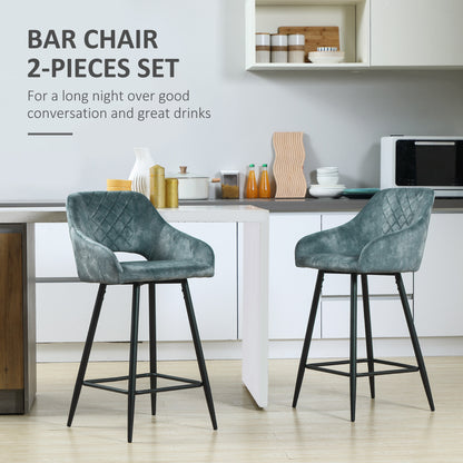 Bar Stools Set of 2, Velvet-Touch Fabric Counter Height Bar Chairs, Kitchen Stools with Steel Legs for Dining Area, Kitchen Island Barstools