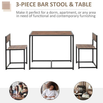 Dining Table and Chairs Set 2, Dining Room Sets, Rectangular Space Saving Table and 2 Chairs for Compact Kitchens, Steel Frame