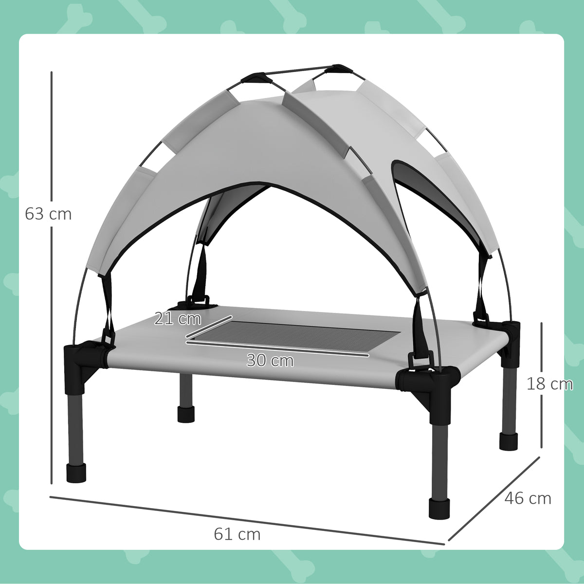 Cooling Raised Pet Bed w/ Washable Breathable Mesh, for Mini Small Dogs, 61 x 46 x 63cm - Light Grey