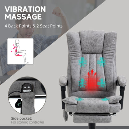 Office Chair with Massage and Heat, Microfibre Reclining Computer Desk Chair with Footrest and Adjustable Height, Swivel Wheels for Home Office, Grey