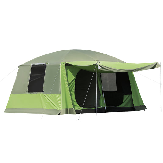 Tunnel Tent Camping Shelter w/ Porch, Two Rooms, Lamp Hook, Portable Carry Bag