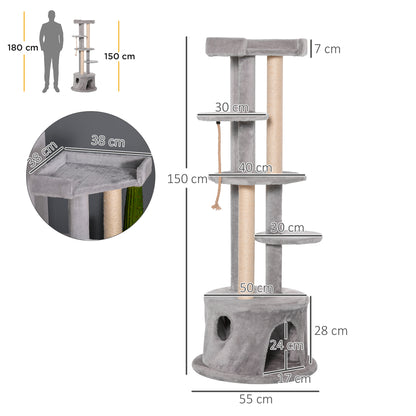 Cat Tree for Indoor Cats Kitten Tower Multi-level Activity Centre Pet Furniture with Scratching Post Condo Hanging Ropes Plush Perches Grey