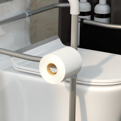 Free Standing Toilet Frame, Height and Width Adjustable Toilet Safety Frame with Arms, 2 Additional Suction Cups, Storage for Elderly, Disabled, Handrail Grab Bar, 136kg Weight Capacity